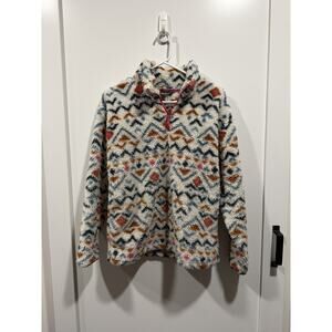 Eddie Bauer Ladies Quarter Zip Pullover Sweater Aztec Sherpa Geometric Size L